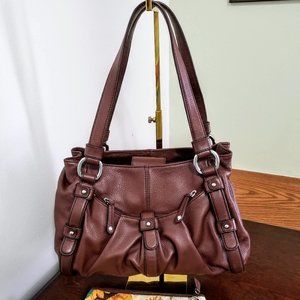 Maxx New York Brown Pebbled Leather Satchel with snap in wristlet